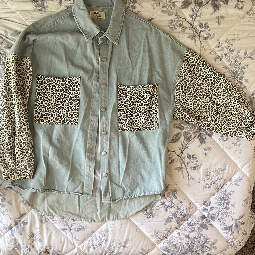 Blushing Brunette Leopard Print Denim Shirt